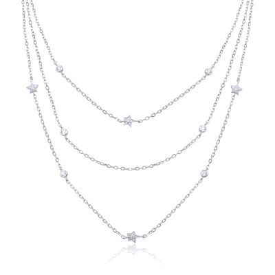 Multi row star necklace - White