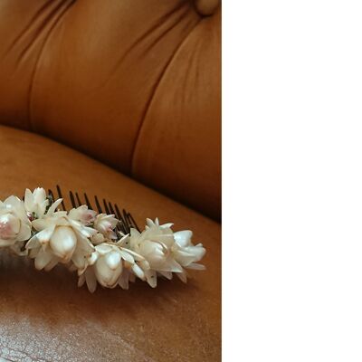 Hair comb, dry flower comb - white flowers