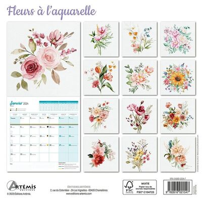 Calendar 2024 Watercolor flower drawing (ls)