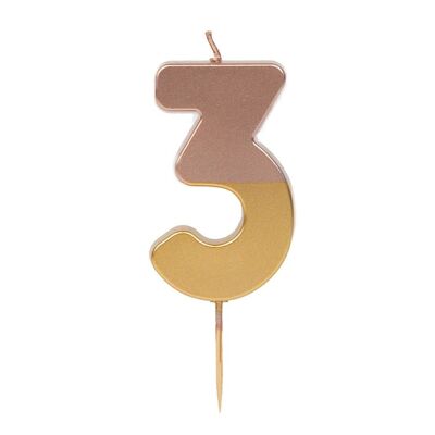 Rose Gold Number 3 Birthday Candle
