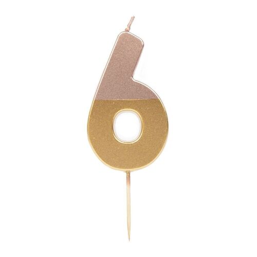 Rose Gold Number 6 Birthday Candle