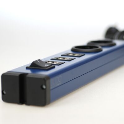 BODO design power strip (2-way + 6 USB-A) in pacific blue