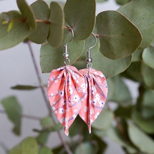 Boucles d'oreilles origami - petites feuilles corail