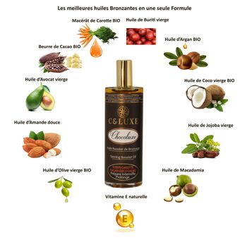 Huile BRONZANTE naturelle Chocoluxe: Activateur, accélérateur et prolongateur de bronzage, huile avant et après soleil, Bronzage intense et uniforme 100 ml. 3