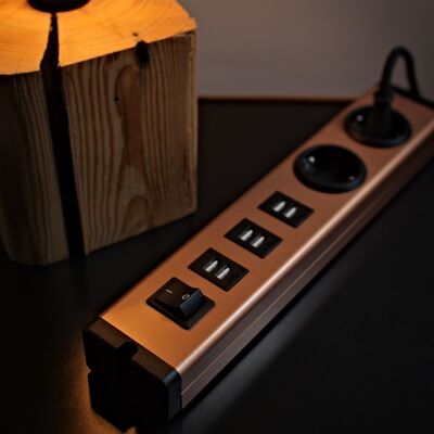 BODO design power strip (2-way + 6 USB-C) in copper