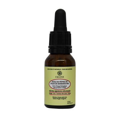 Olio di semi di fico d'india biologico, puro extravergine 100% Biologico: 15 ml, prima spremitura a freddo, olio viso corpo, antirughe, anti occhiaie