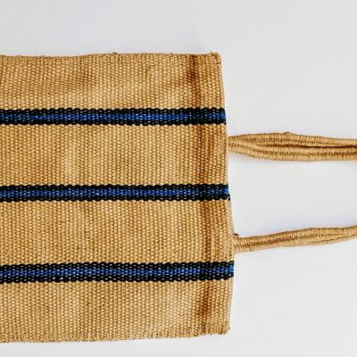 Long handled Stripey Jute Bag - Blue & Black