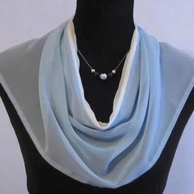 Bib Style Baby Blue and White Chiffon Scarf With split at back