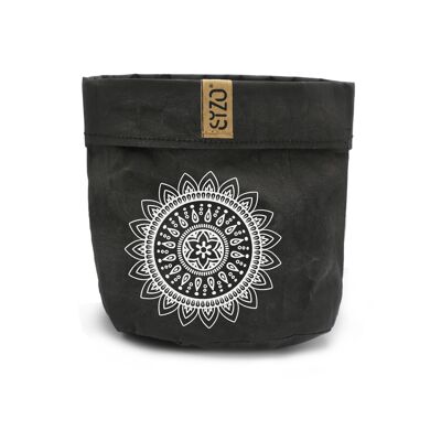 SIZO Sac en papier lavable Mandala Noir avec doublure imperméable biodégradable 15x15 cm