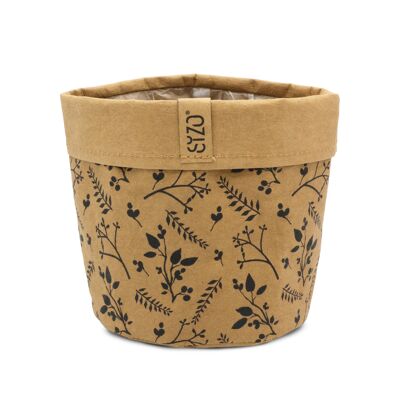 Bolsa de papel lavable SIZO Flower Natural con forro impermeable biodegradable 15 x 15 cm