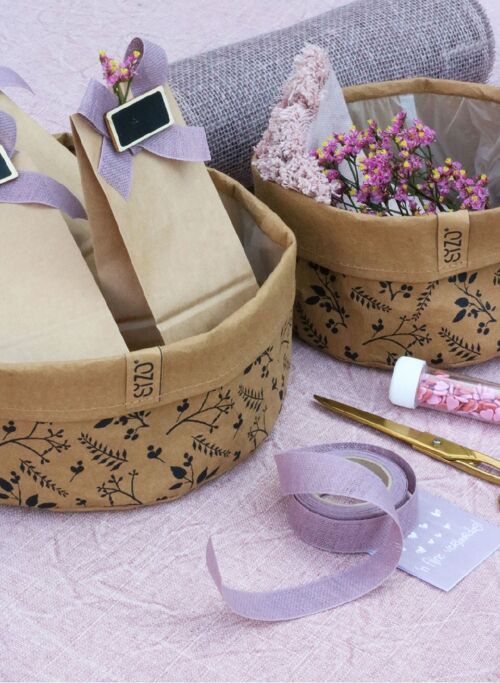 SIZO Washable Paper Bag Flower Natural with waterproof biodegradable liner Ø25/H10 cm