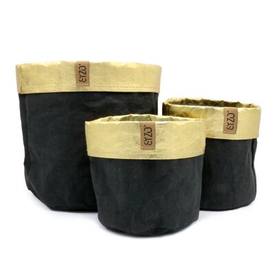 SIZO Paper Bag black/golden edge with waterproof biodegradable liner Ø20 x H20cm