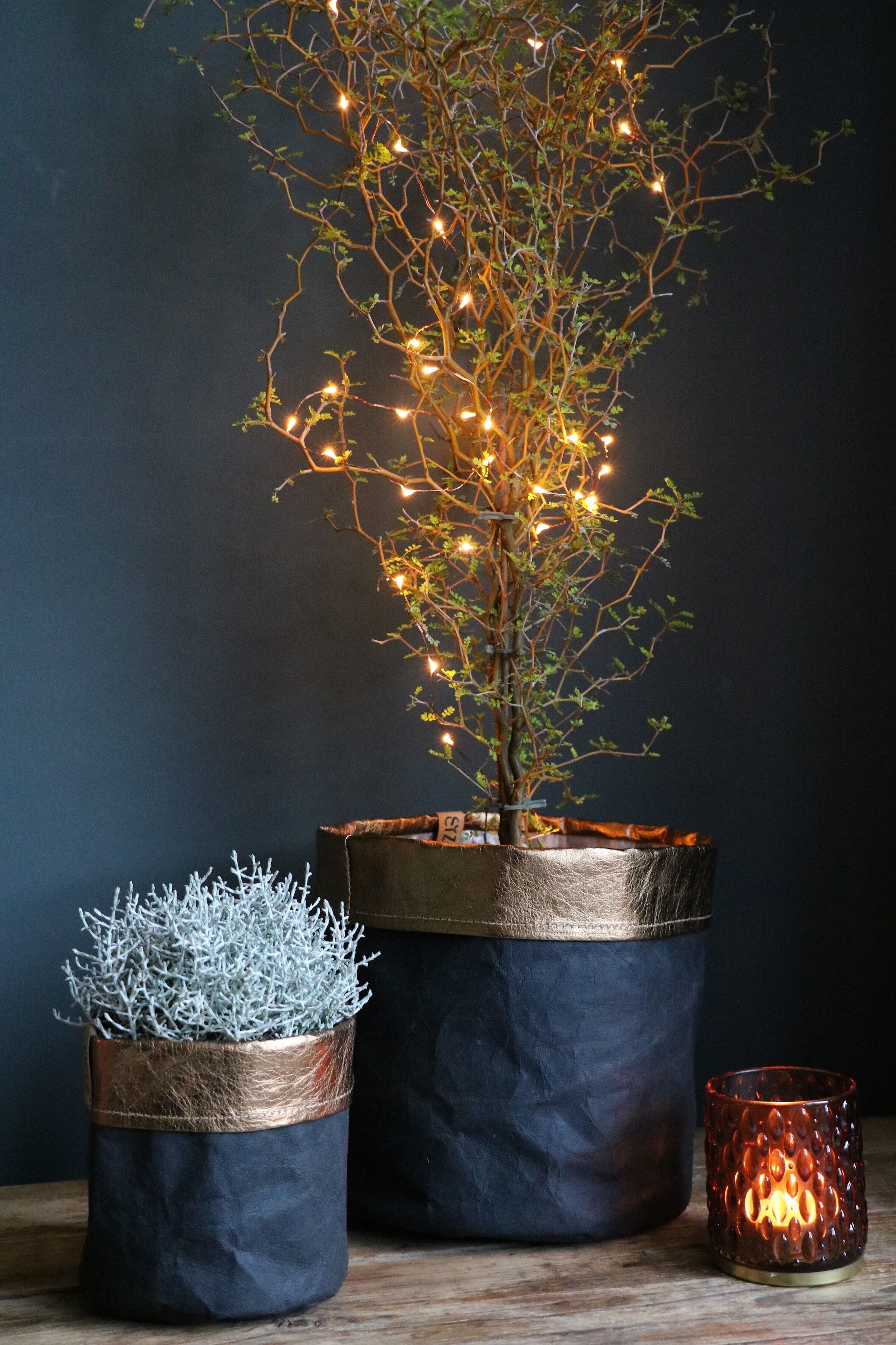 SIZO sacchetto di carta nero/bordo rame con fodera impermeabile biodegradabile Ø20 x H20cm