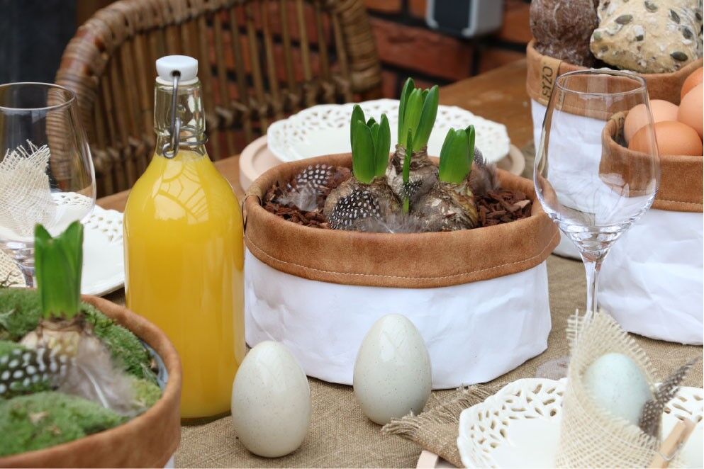 Bolsa de papel SIZO Blanca con borde de cuero Ø15 x H15cm