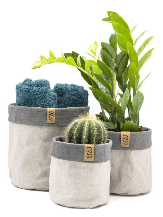 Bolsa de papel SIZO gris con borde de ante Ø13x H13cm