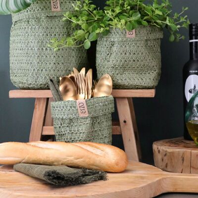 SIZO Knitted Paper Bag Gray with waterproof biodegradable liner 13 x 13 cm