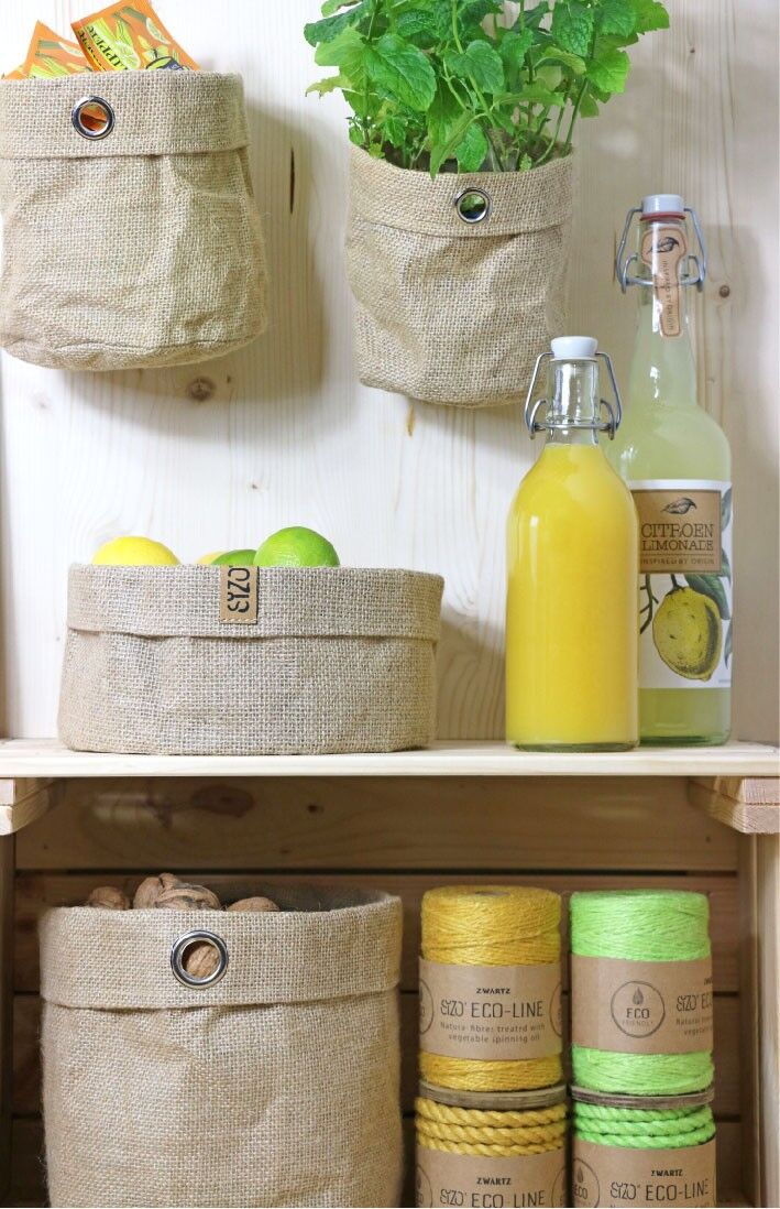 SIZO Jute Bag naturale con anello in metallo con fodera impermeabile biodegradabile beige 20 x 20 cm