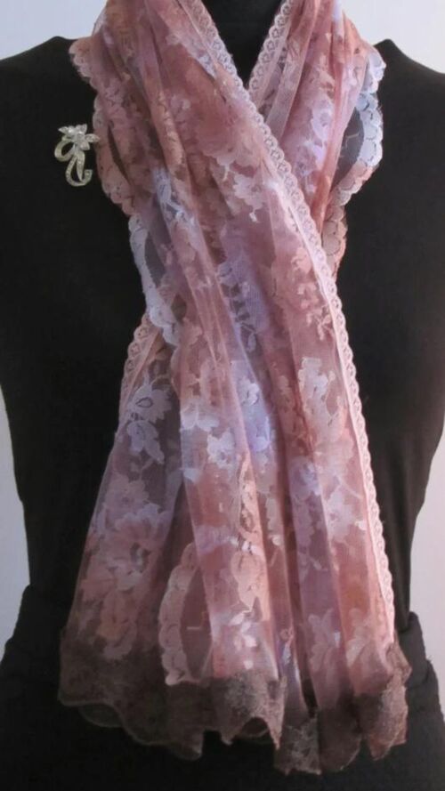 Luxury Tye Dye Effect Lace Scarf with Lace Trim