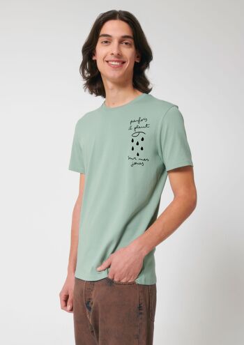 Almond green t-shirt "Sometimes it rains on my cheeks" organic cotton 6