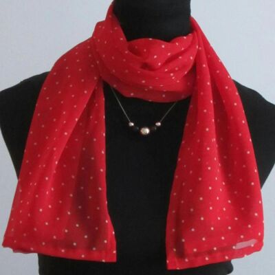 Red Chiffon Scarf With White Polka Dots