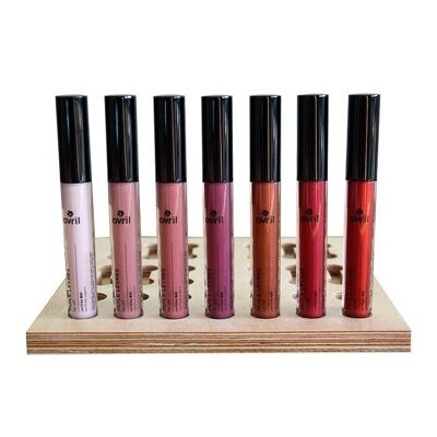 Wooden display stand for lipstick creams and lip oils