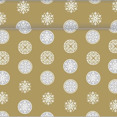 Table runner flocons in gold-silver made of Linclass® Airlaid 40cm x 4.80m, 1 piece