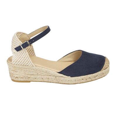 Natural Jute Wedge Espadrille with 3 Strings in NAVY Color