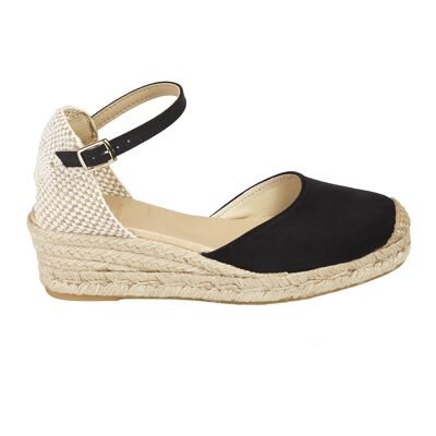 Natural Jute Wedge Espadrille with 3 Strings in BLACK Color