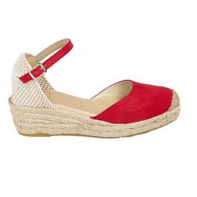 Natural Jute Wedge Espadrille with 3 Strings in RED Color