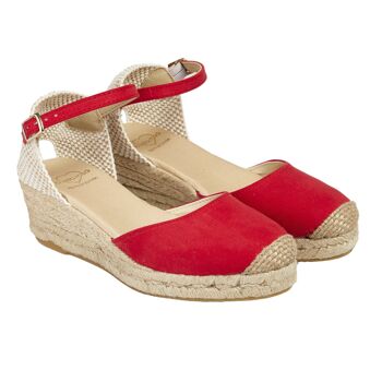 Espadrille compensée en jute naturel avec 3 cordes de couleur ROUGE 2