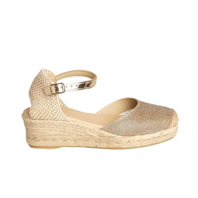 Natural Jute Wedge Espadrille with 3 Strings in GOLD Color
