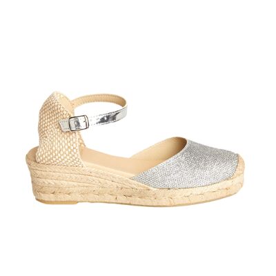 Natural Jute Wedge Espadrille with 3 Strings in SILVER Color
