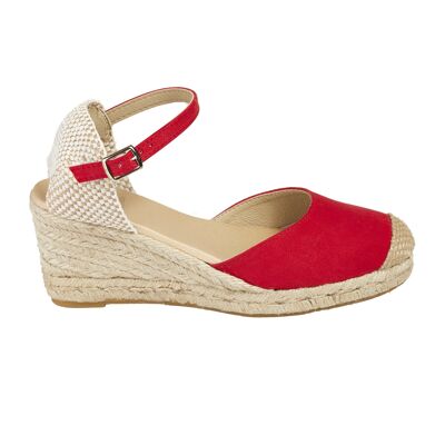Natural Jute Wedge Espadrille with 5 Strings in RED Color