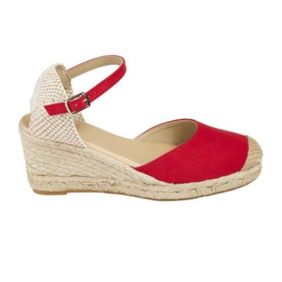 Espadrillas con zeppa in juta naturale con 5 corde in colore ROSSO