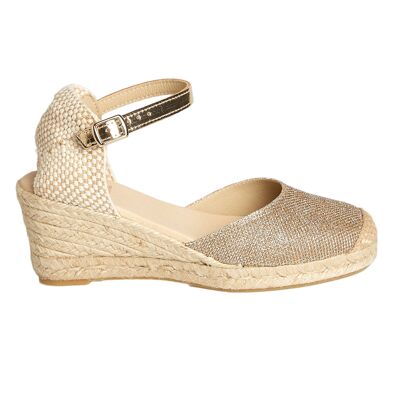 Natural Jute Wedge Espadrille with 5 Strings in GOLD Color
