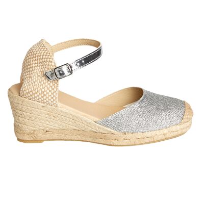 Natural Jute Wedge Espadrille with 5 Strings in SILVER Color
