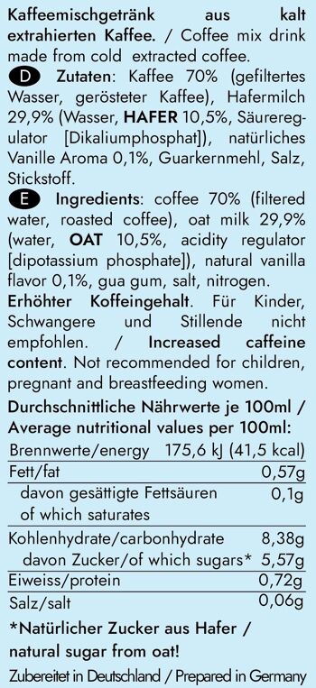 Cold Brew Coffee - OAT MILK VANILLA - Nitro Infused - uniquement pour les clients en Allemagne 4