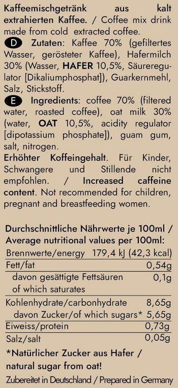 Cold Brew Coffee - OAT MILK LATTE - Nitro Infused - uniquement pour les clients en Allemagne 4