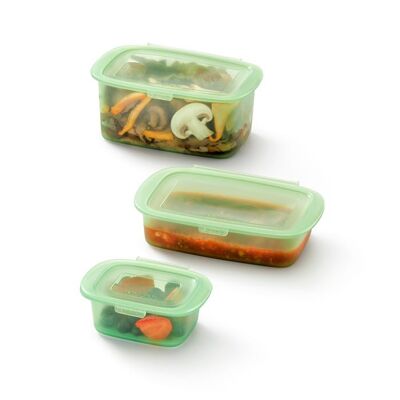 SET OF 3 REUSABLE GREEN SILICONE STORAGE BOXES