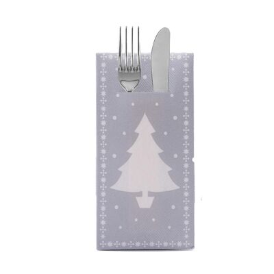 Cutlery serviette White Tree in silver from Linclass® Airlaid 40 x 40 cm, 12 pieces