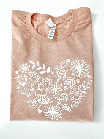 T-Shirt Fleur Coeur - Pêche 1