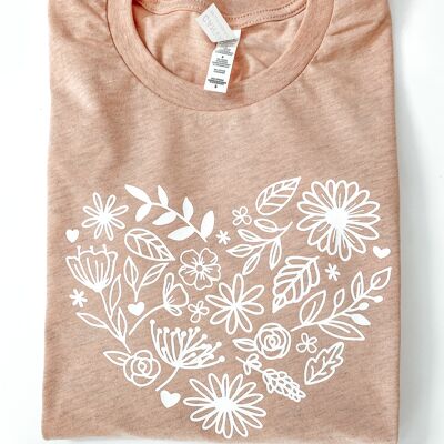 T-Shirt Fleur Coeur - Pêche