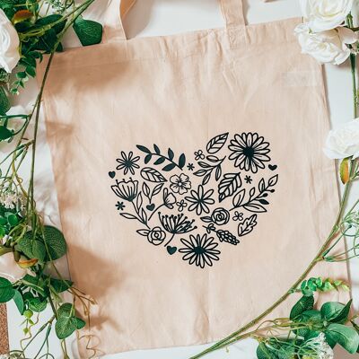 Flower Heart Tote Bag - Natural