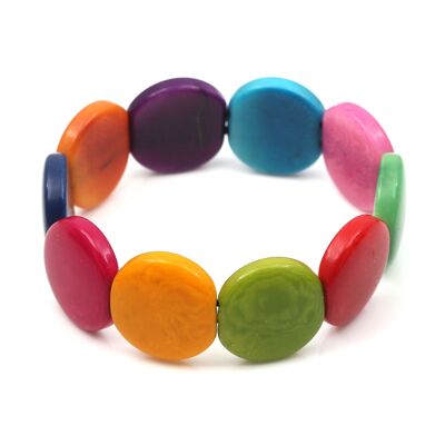 Pulsera Elástica Disco de Tagua en Colores del Arcoíris