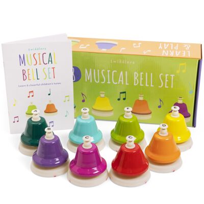 Rainbow ﻿Music Bells, Set of 8 Hand Held Percussion Bells for Kids Great For Montessori Learning