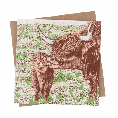 Carte de fête des mères Highland Cow