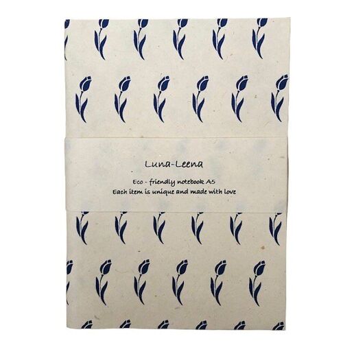 sustainable notebook A5 Dutch tulips - royal blue - soft cover - eco friendly paper - handmade in Nepal - notebook Dutch tulips