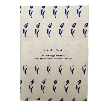 nachhaltiges Notizbuch A5 Niederländische Tulpen – Königsblau – Softcover – umweltfreundliches Papier – handgefertigt in Nepal – Notizbuch Niederländische Tulpen