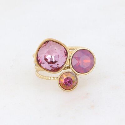 Golden trilogy ring with Antique Pink, Cyclamen Opal and Lilac Shadow crystals