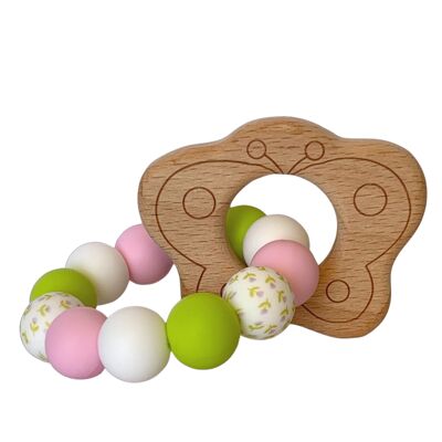 Wooden and silicone rattle for babies - Butterfly